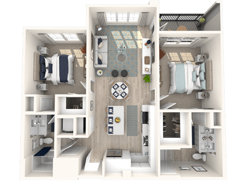 Floor plan for 2 beds, 2 baths, 1058 sqft